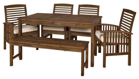 Walker Edison OW6SDTDB 6 Piece Modern Patio Dining Set  Dark Brown   Craftsman   Outdoor Dining Sets   by BisonOffice  Houzz