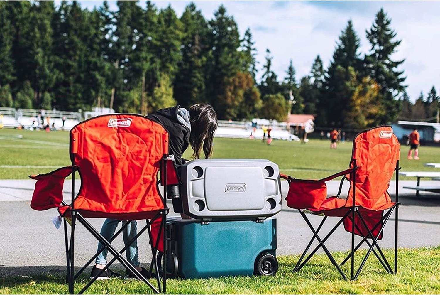 Coleman Camping Chair with Built-in 4 Can Cooler， Red #1