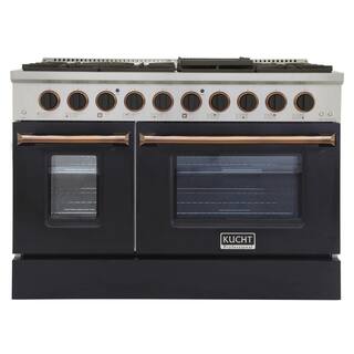 Kucht Custom KNG 48 in. 6.7 cu. ft. LP Ready Double Oven Gas Range with Convection in Black with Black Knobs and Gold Handle KNG481LP-K-GOLD