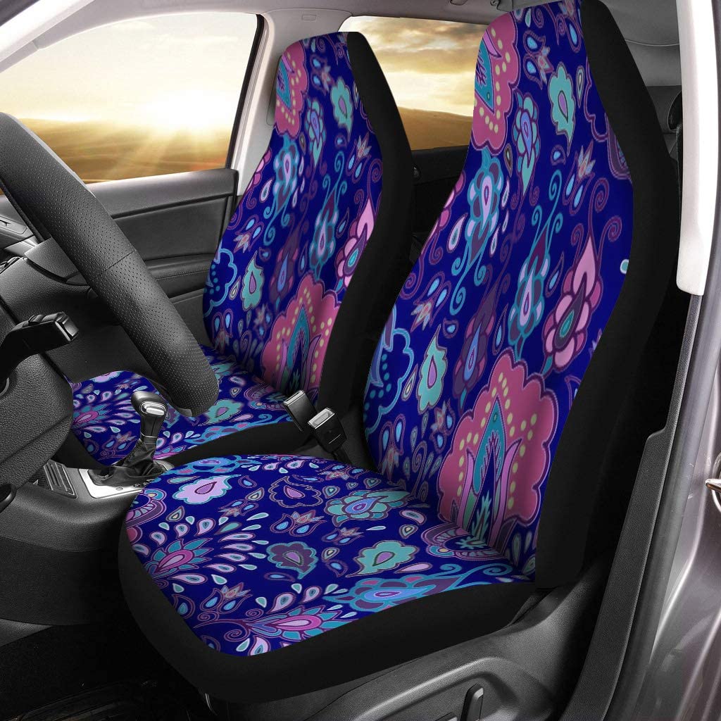 ZHANZZK Set of 2 Car Seat Covers Paisley Floral Pattern Carpet Moroccan Turkish Indonesia Japanese Batik Universal Auto Front Seats Protector Fits for Car，SUV Sedan，Truck