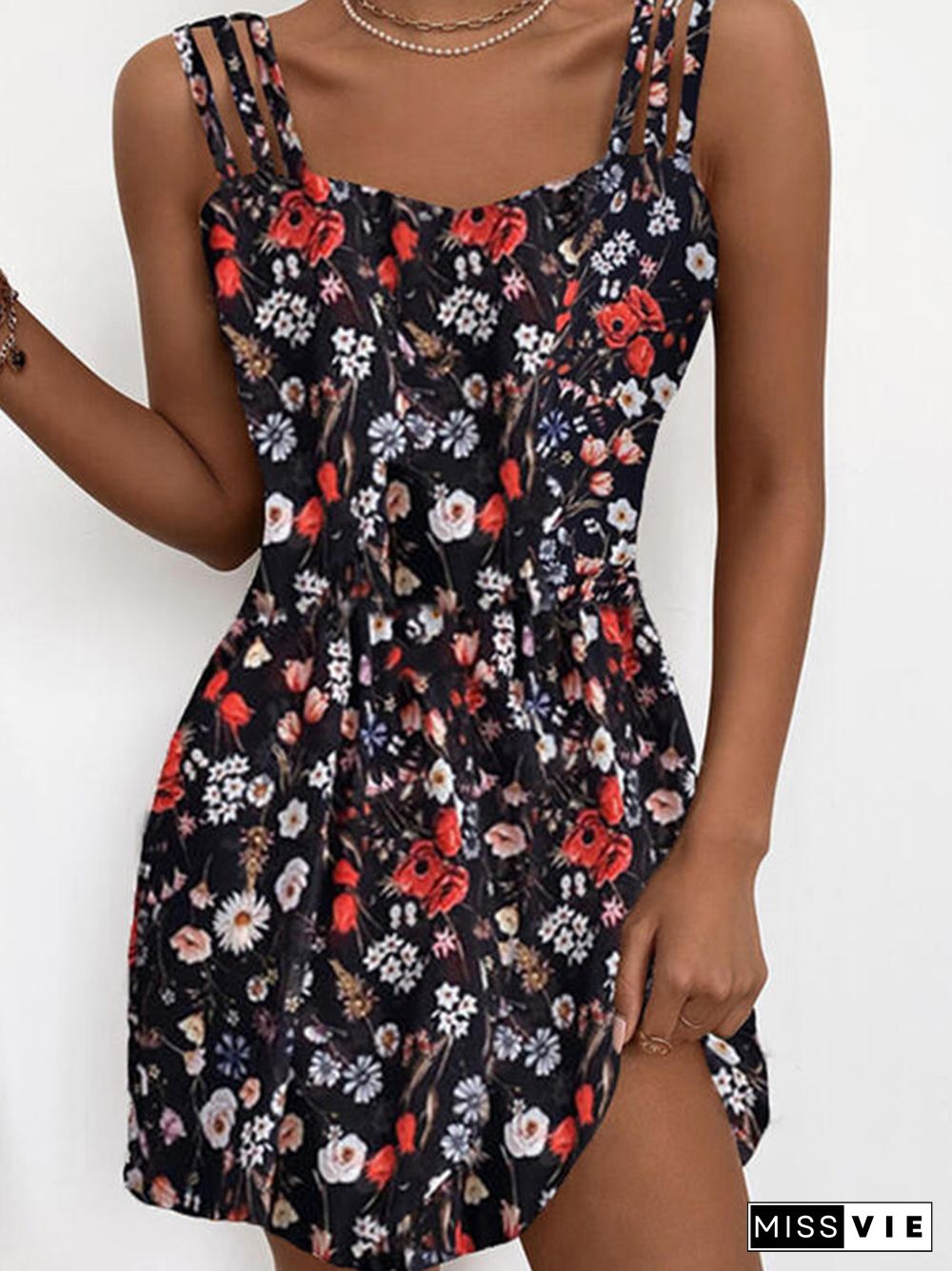 Bohemian Floral Print Vintage Mini Dress Sexy Sling Off Shoulder Sleeveless Club Women Dress New Summer Casual Wrap Beach Dress