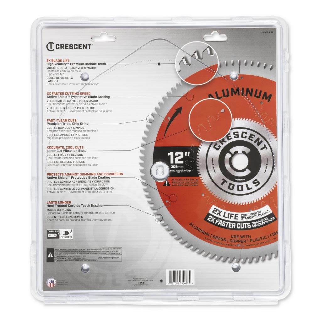 CRESCENT Circular Saw Blade 12 x 96 Tooth Medium Aluminum ;