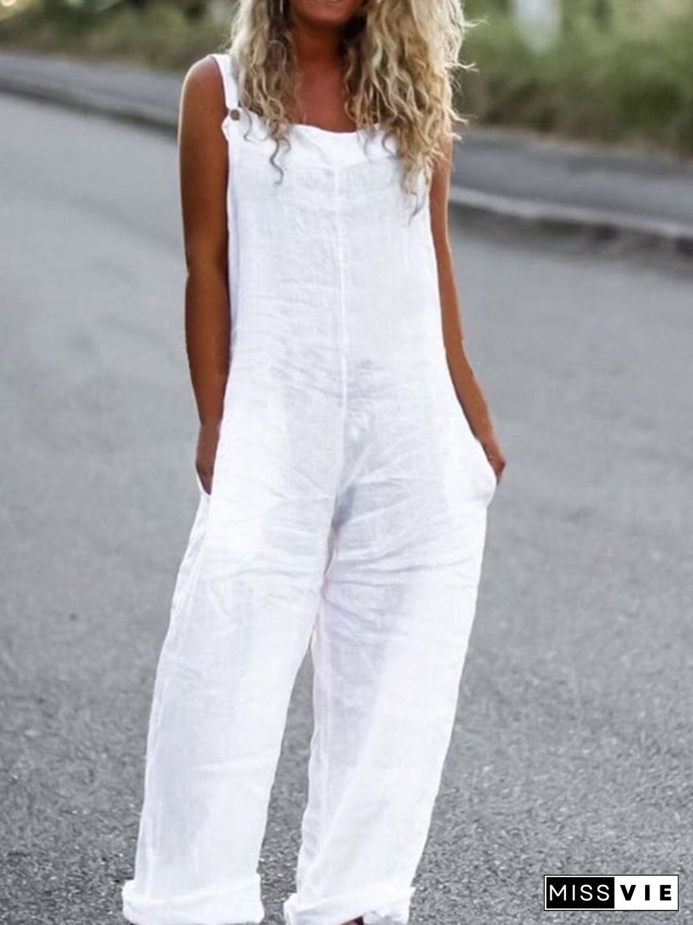 Women's Casual Pure Color Cotton Jumpsuit