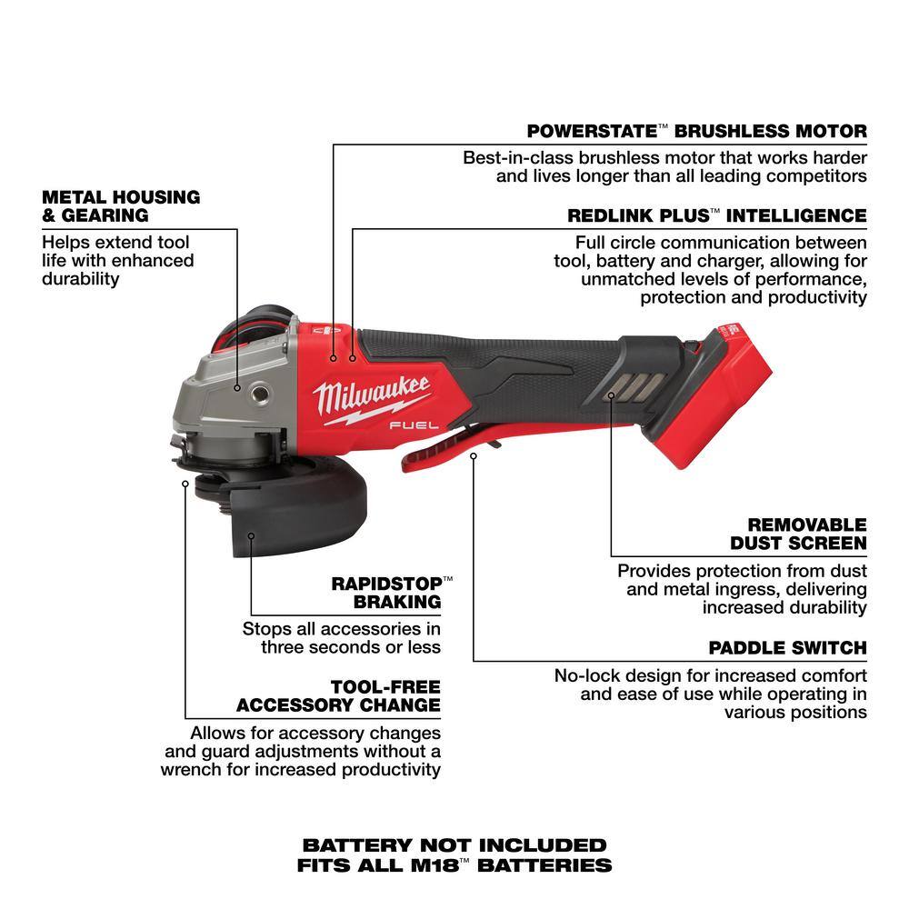 MW M18 FUEL 18V Lithium-Ion Brushless Cordless 4-12 in.5 in. Grinder with Variable Speed  Paddle Switch (Tool-Only) 2888-20