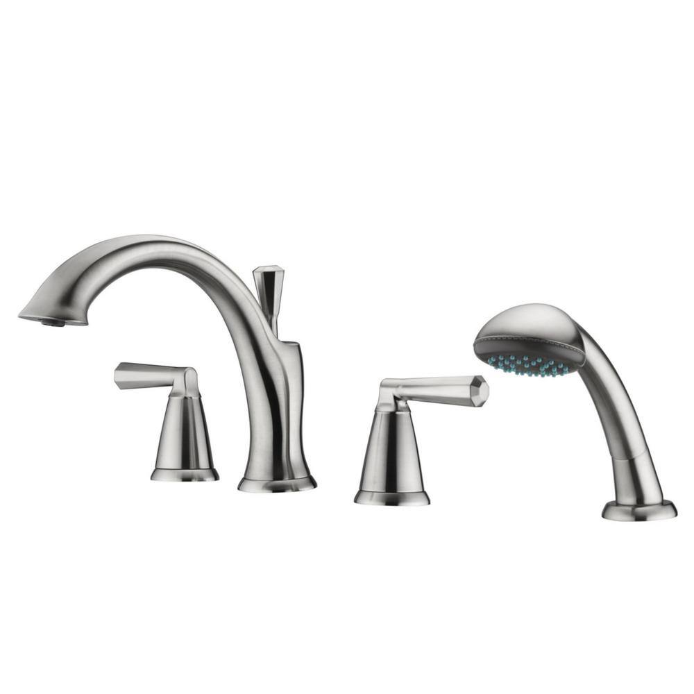 Ultra Faucets Z 2-Handle Deck-Mount Roman Tub Faucet with Hand Shower in Brushed Nickel UF65443