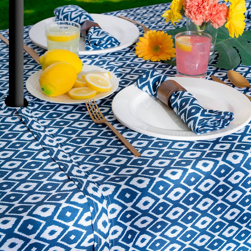 Blue and White Ikat Pattern Rectangular Tablecloth with Zipper 60” x 120”