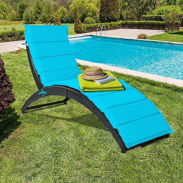 Costway Folding Patio Rattan Lounge Chair Chaise Cushioned Portable Garden