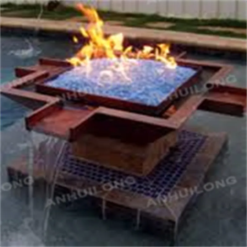 Outdoor Corten steel fire fountain top fires Water and fire Features for swimming pools