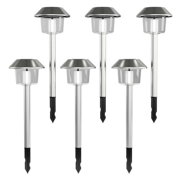 Nature Spring Set Of 6 Stainless Steel Solar Pathway Lights 17 quot Silver