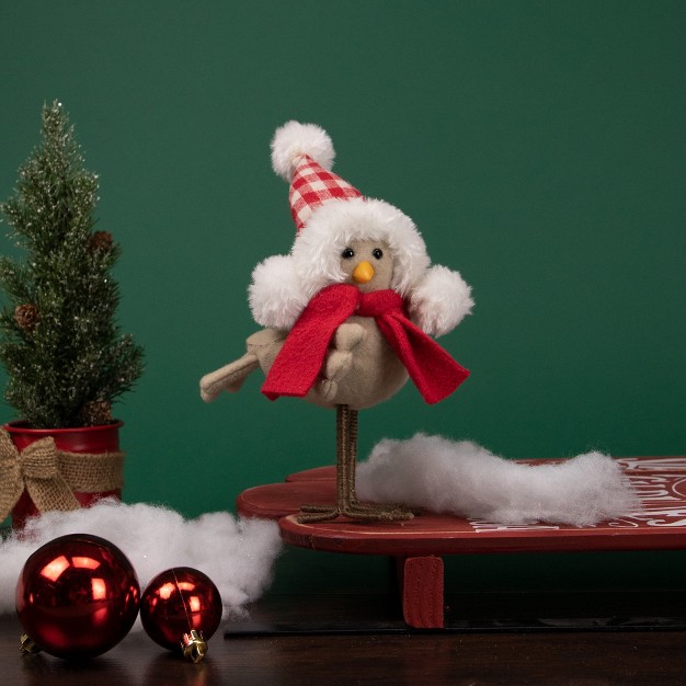 Right Facing Standing Bird With Red Scarf And Plaid Hat Christmas Figure