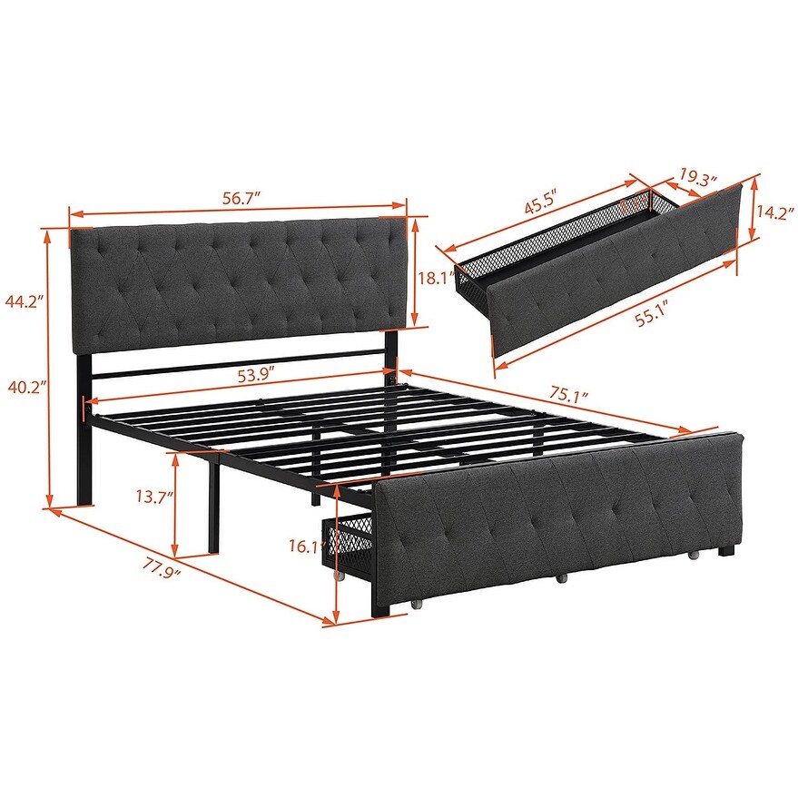 Modern Upholstered Storage Platform Bed with Big Drawer