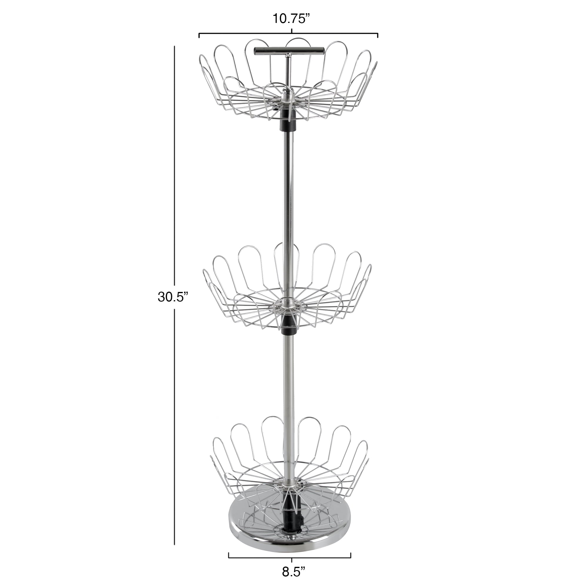 Three Tier Revolving Shoe Tree Orgainzer Rack with Chrome Finish by Lavish Home