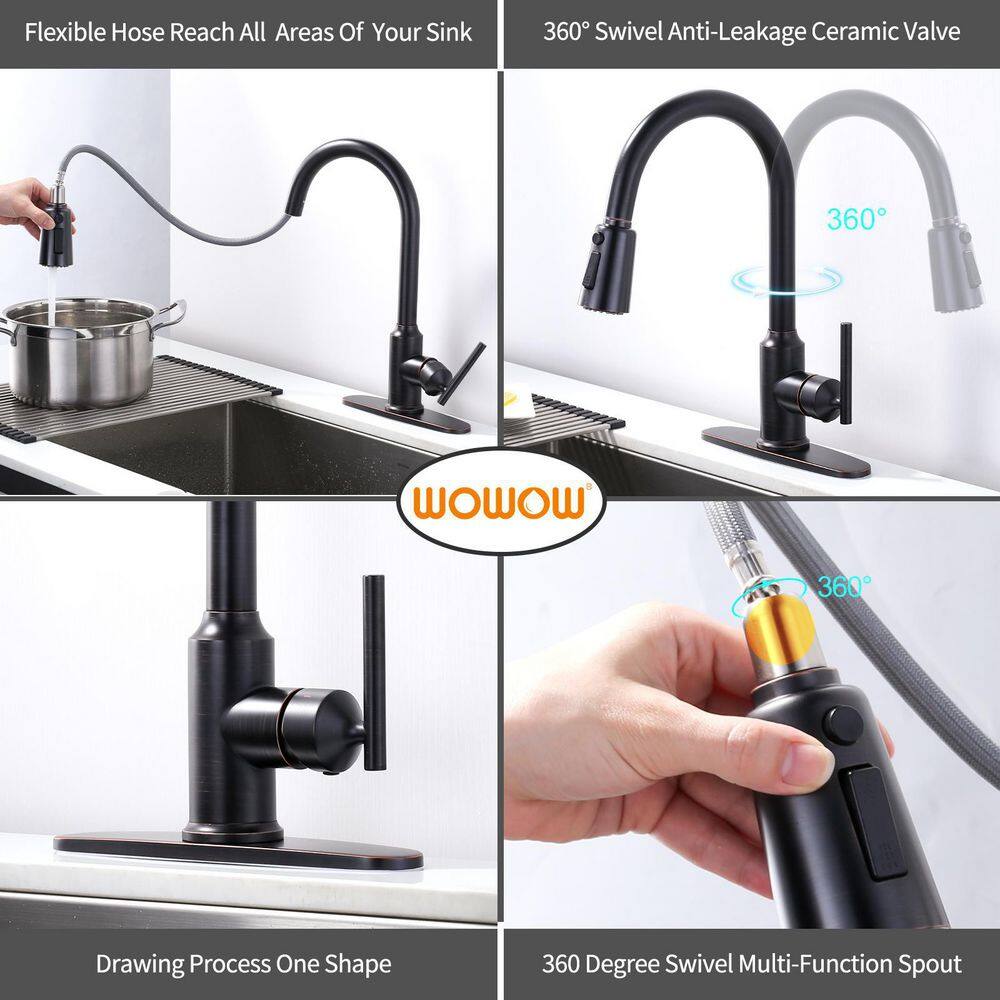 WOWOW Single-Handle Pull-Down Sprayer Kitchen Faucet with PowerSpray and Temperature Control in Oil Rubbed Bronze 2312701RB-AMUS