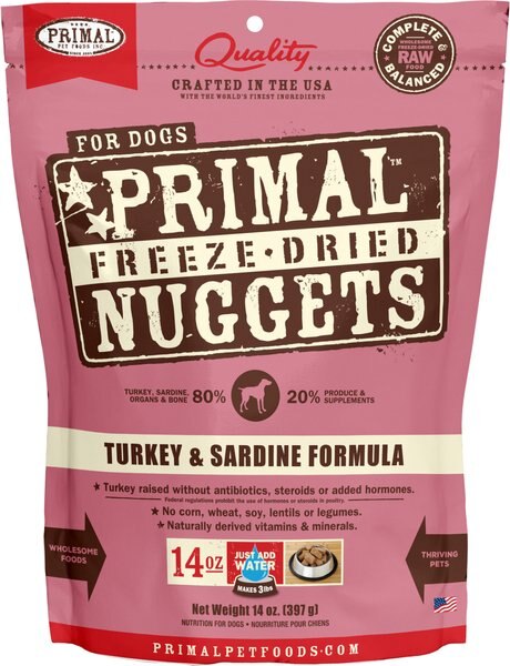 Primal Turkey and Sardine Formula Nuggets Grain-Free Raw Freeze-Dried Dog Food