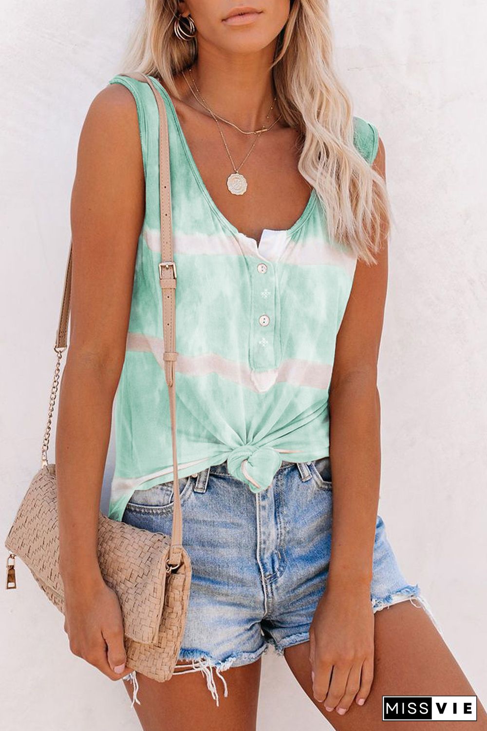 Green Tie-dye Print Tank Top