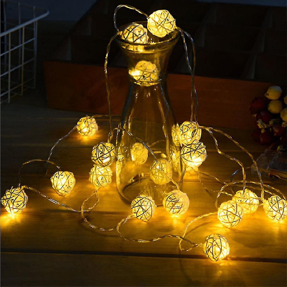 10 Lights， Natural Rattan String Lights， Battery Powered For Patio， Wedding， Garden And Party