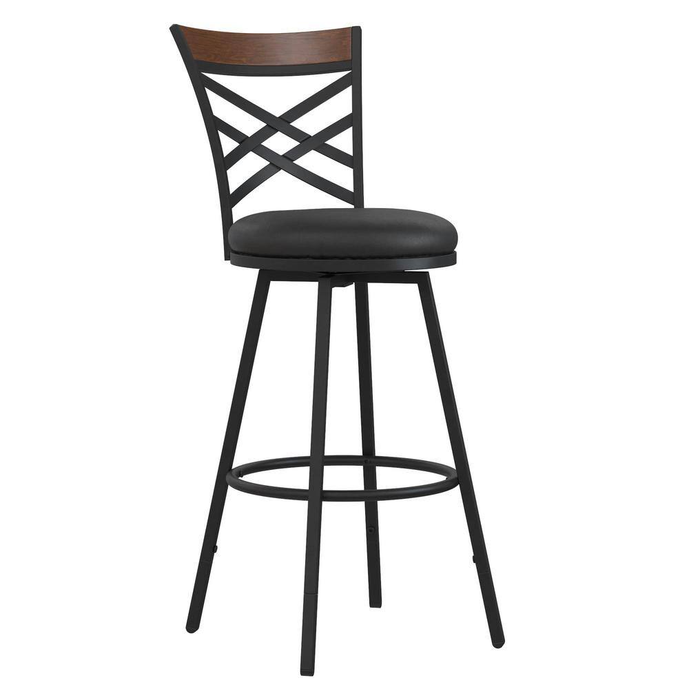 DHP Joss Black Upholstered Faux Leather Seat Adjustable Swivel Barstool (Set of 3) DE96700