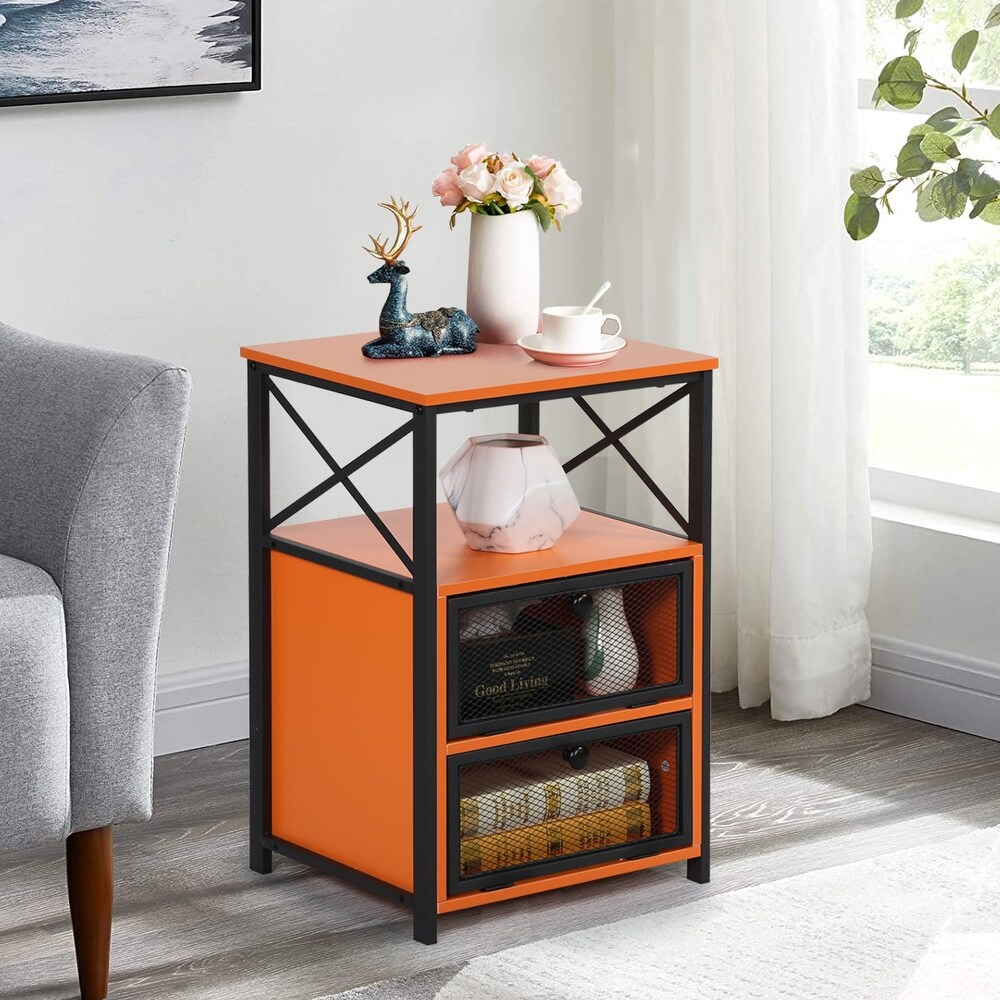 VECELO 23.8'' Tall Nightstand with Storage Shelves