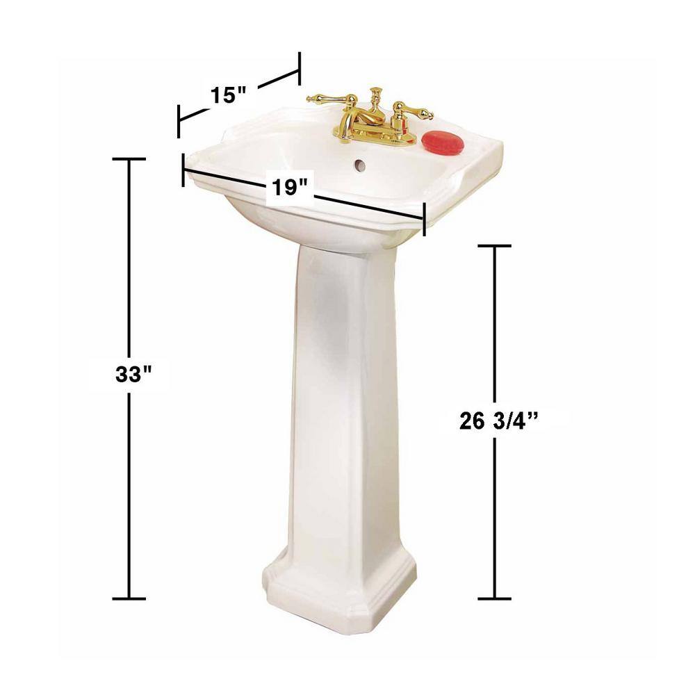 RENOVATORS SUPPLY MANUFACTURING Cloakroom 19 in. Pedestal Combo Bathroom Sink in White with Overflow 19355