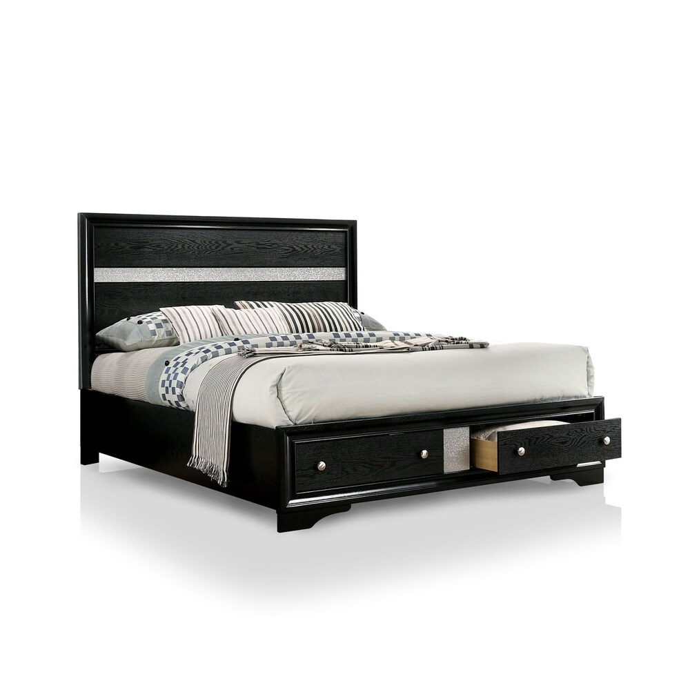 Manzini Contemporary Black Solid Wood 2 Piece Storage Platform Bed and Chest Set by Furniture of America