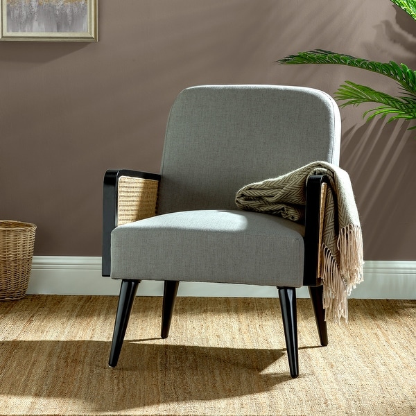 Carmina Modern Bohemian Accent Armchair with Rattan Arms by HULALA HOME