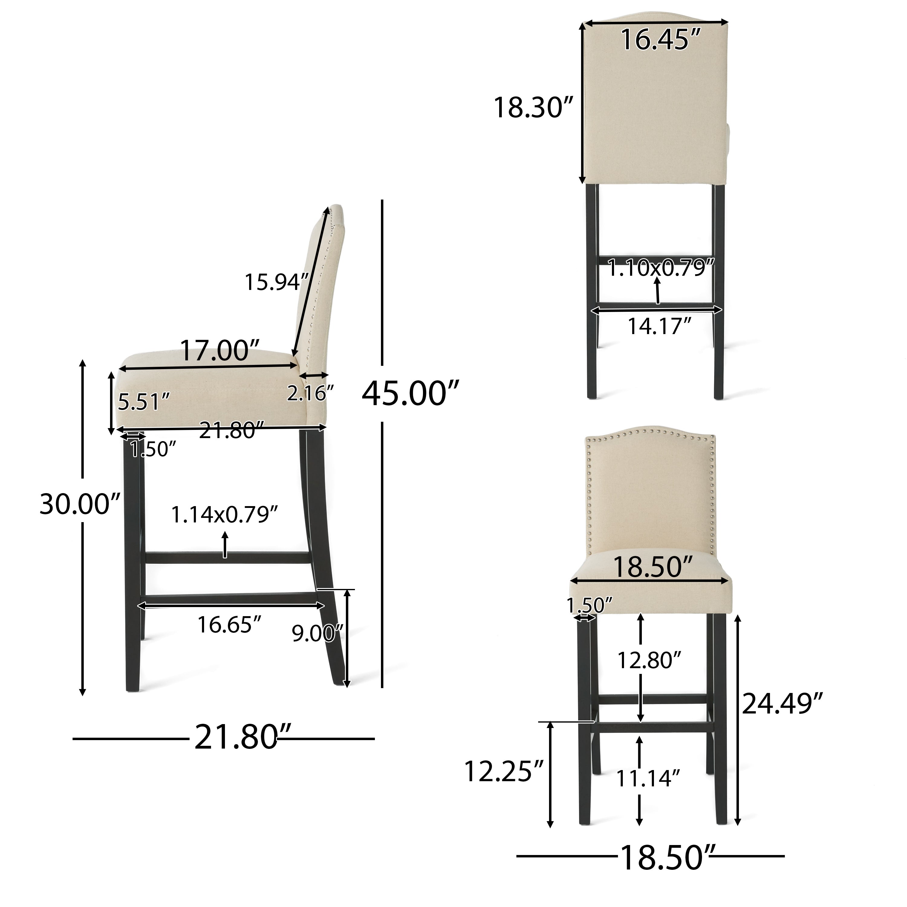 Auburn 30-Inch Ivory Fabric Backed Barstool (Set of 2)