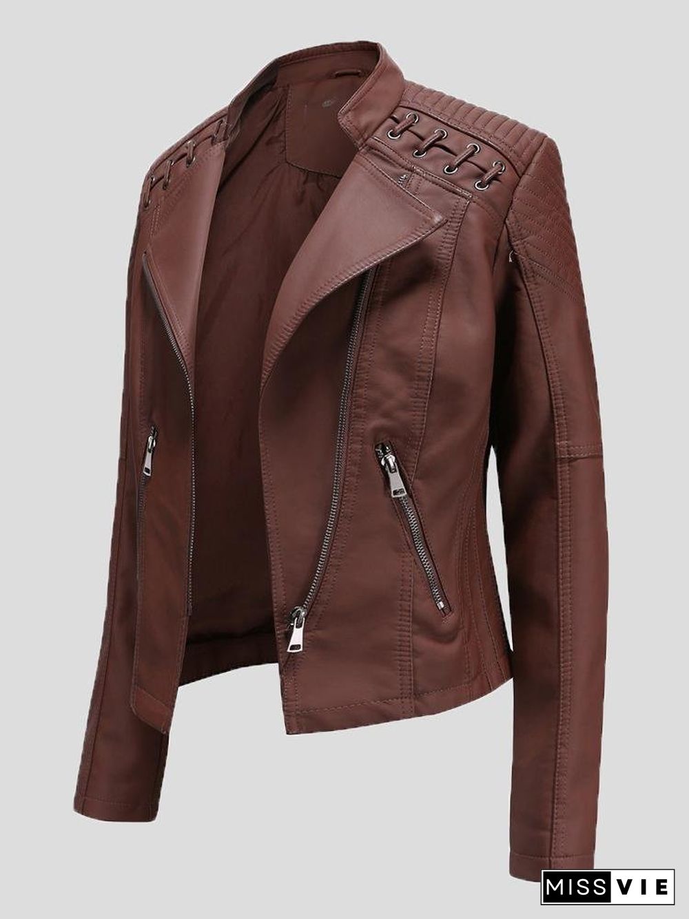 Women's Jackets Short Slim Leather Motorcycle Jacket