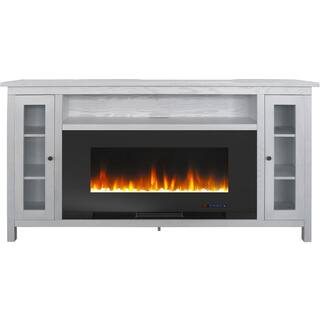 Hanover Brighton 69.7 in. W Freestanding Electric Fireplace TV Stand in White with Crystal Rock Display FS6938-1BWT