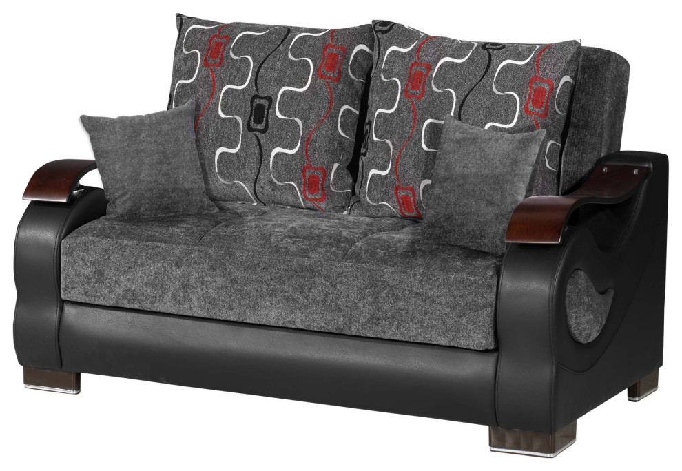 Sleeper Loveseat  Chenille Upholstered Seat With Curved Wooden Arms   Contemporary   Sleeper Sofas   by Decorn  Houzz