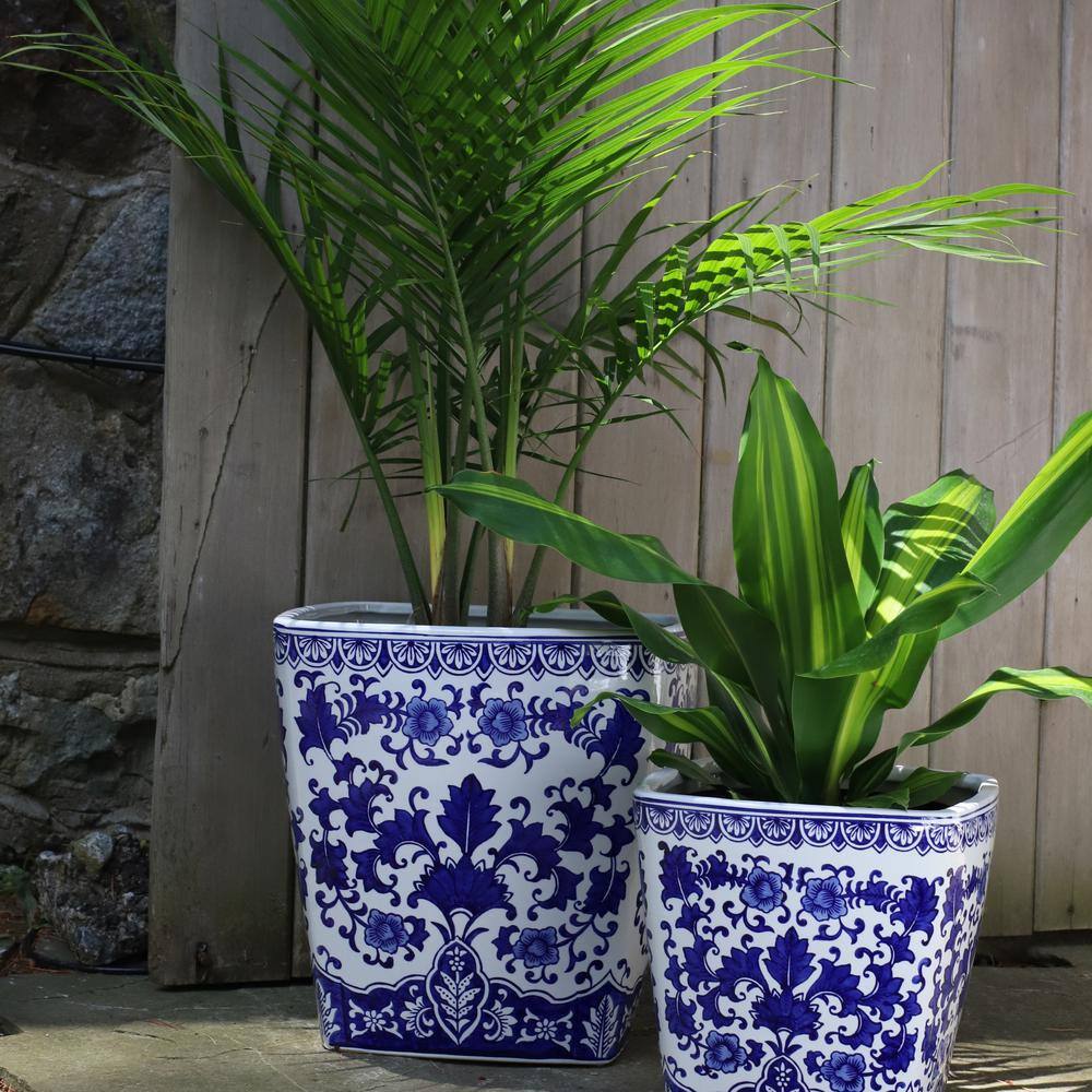 Claybarn USA Euro Ceramica ClayBarn Blue and White Camelia Garden Ceramic Planter BGN-86-32056