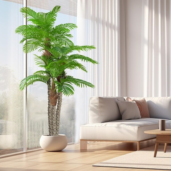 8.5ft Fake Palm Tree Triple Tropical Palm，Artificial Plant Tree Outdoor Indoor in Pot，Large Palm Plants，Green