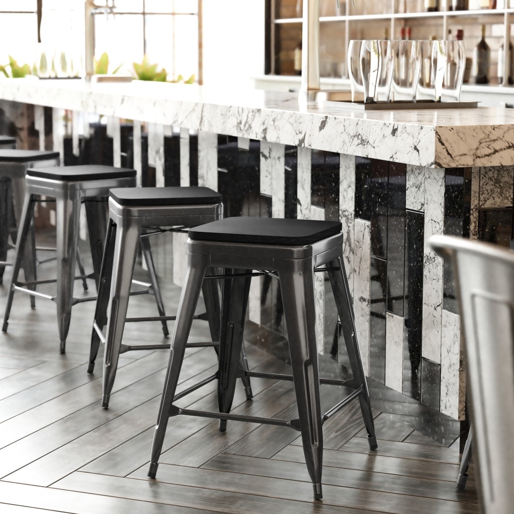 Weather Backless Commercial Bar Stool with Poly Resin Seat