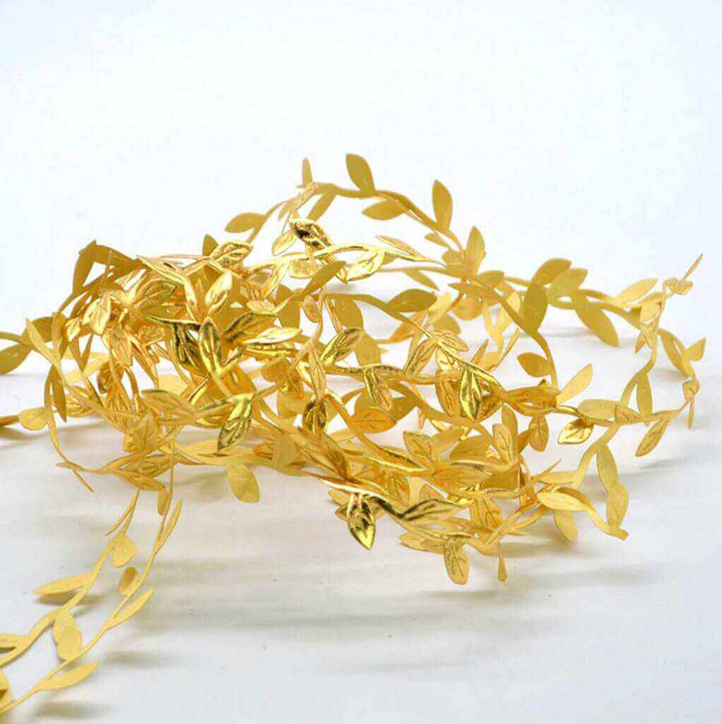 Olive Gold Leaf Ribbon Trim, Artificial Vines Leaf Garland For DIY Craft Party Wedding Home Decor 67ft