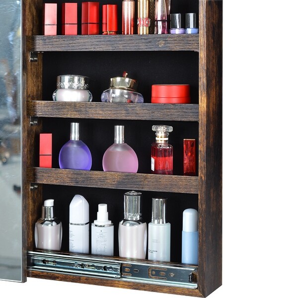 Full Mirror Jewelry Storage Cabinet With with Slide Rail， Can Be Hung On The Door Or Wall - - 37179007