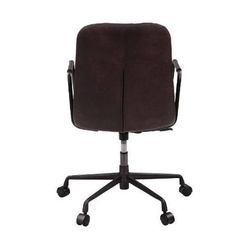 Office Chair with Leather Seat and Channel Stitching， Dark Brown