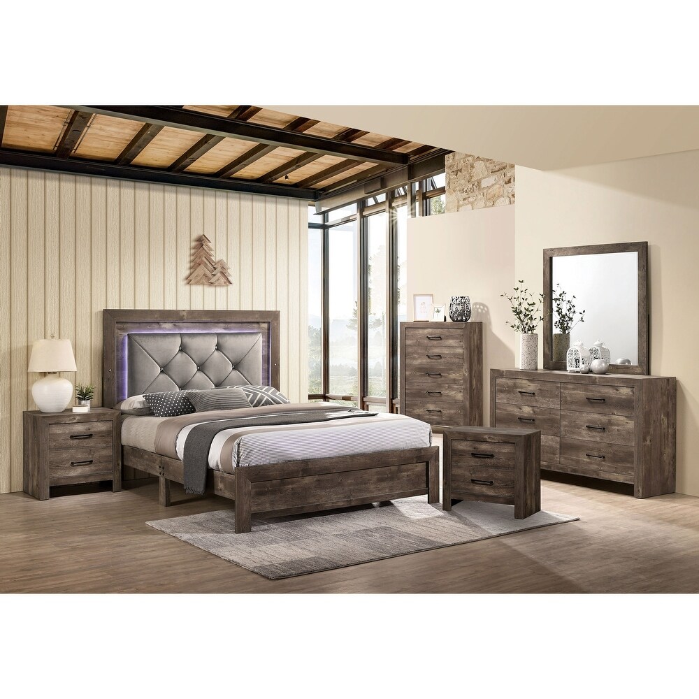 Furniture of America Ashland Rustic Natural Tufted 6 piece Bedroom Set