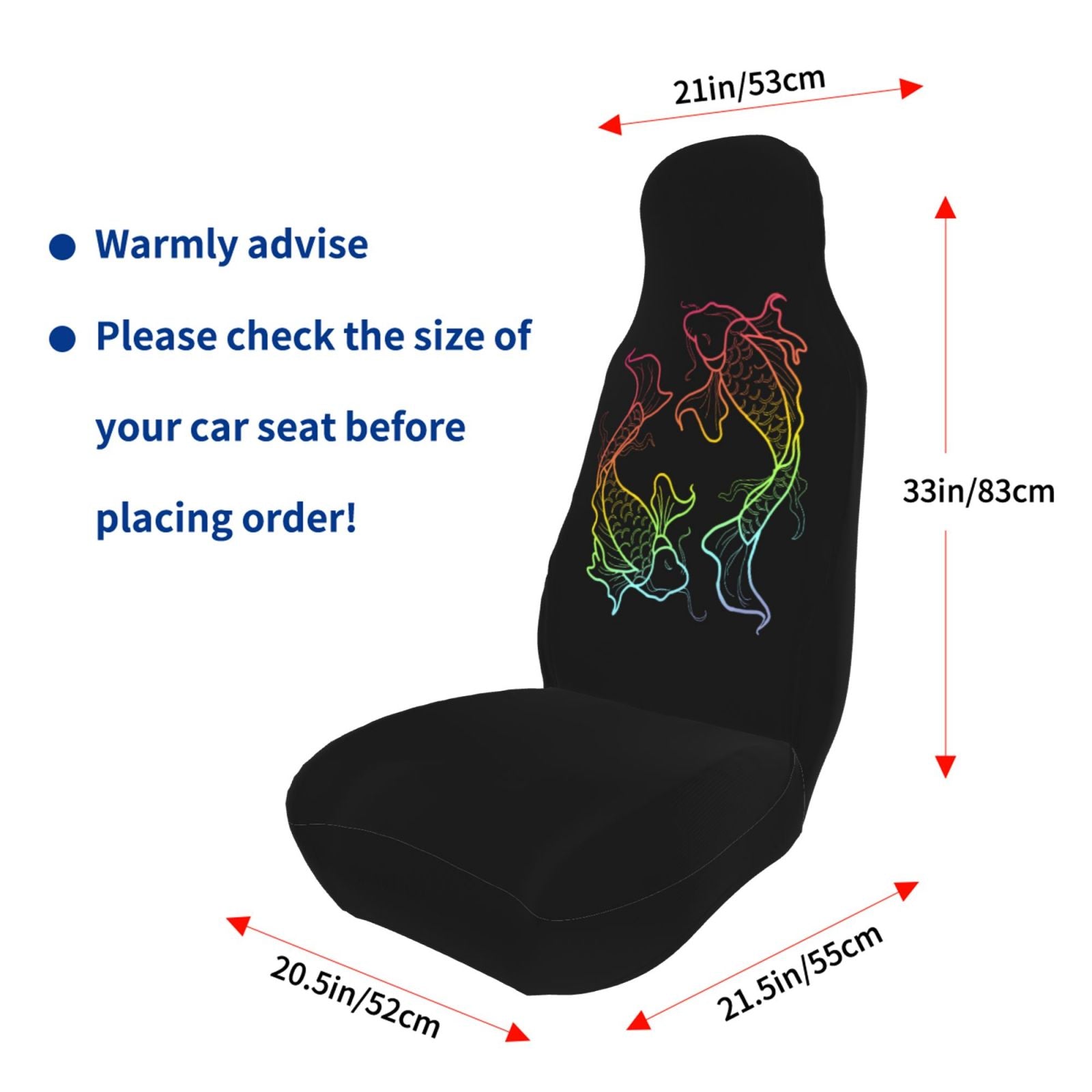 TEQUAN Front Seat Covers， Rainbow Koi Fish Pattern 2 Piece Car Seat Cover Fit Most Car SUV Truck Van