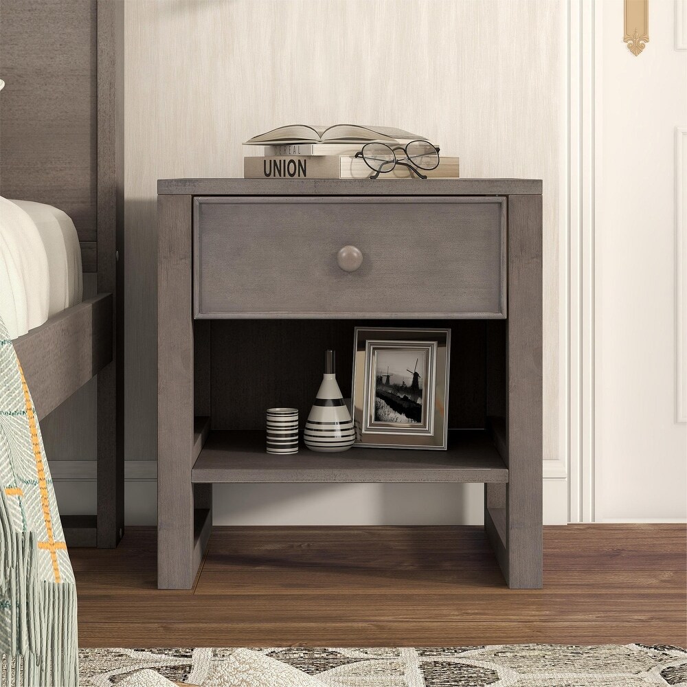 Wooden Nightstand with a Drawer and an Open Storage  End Table for Bedroom