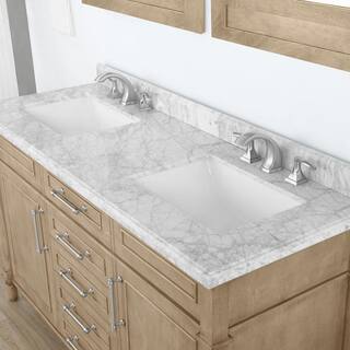 Home Decorators Collection Aberdeen 60 in. x 22 in. D x 34.5 in. H Bath Vanity in Antique Oak with White Carrara Marble Top Aberdeen 60AO