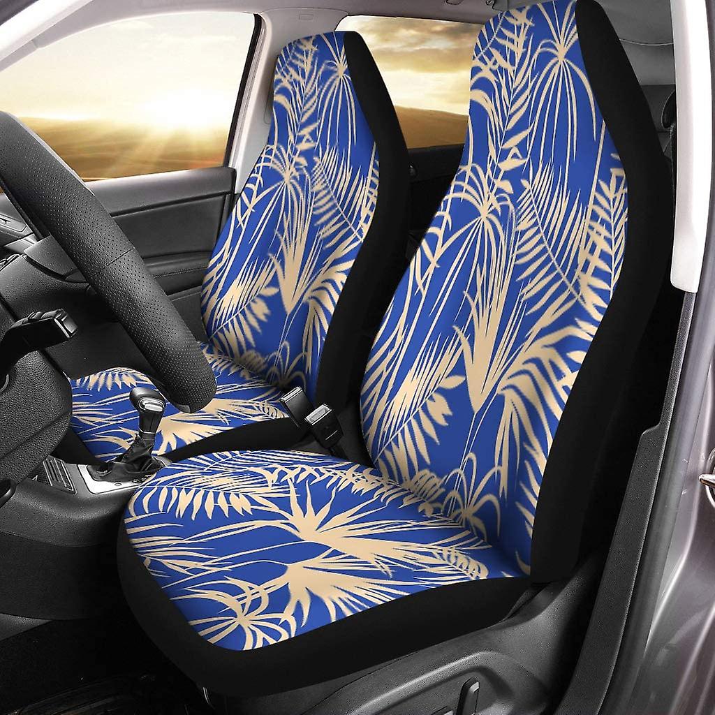 Set Of 2 Car Seat Covers Graphical Artistic Topical Foliage Pattern Tropics Palm Leaf Fern Universal Auto Front Seats Protector Fits