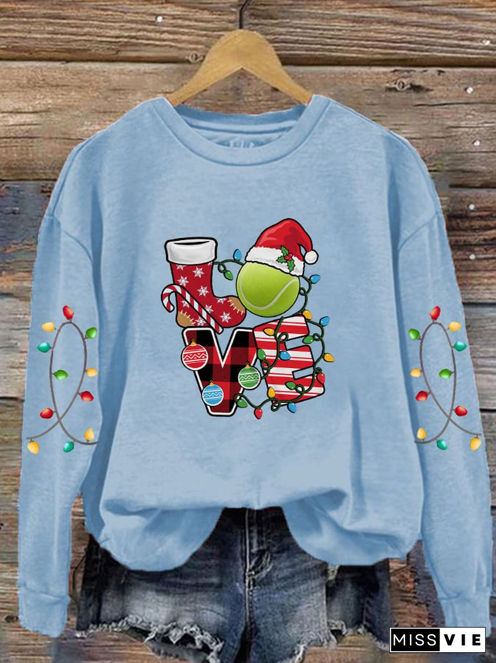 Women's Christmas Tennis Lovers Printed Casual Sweatshirts