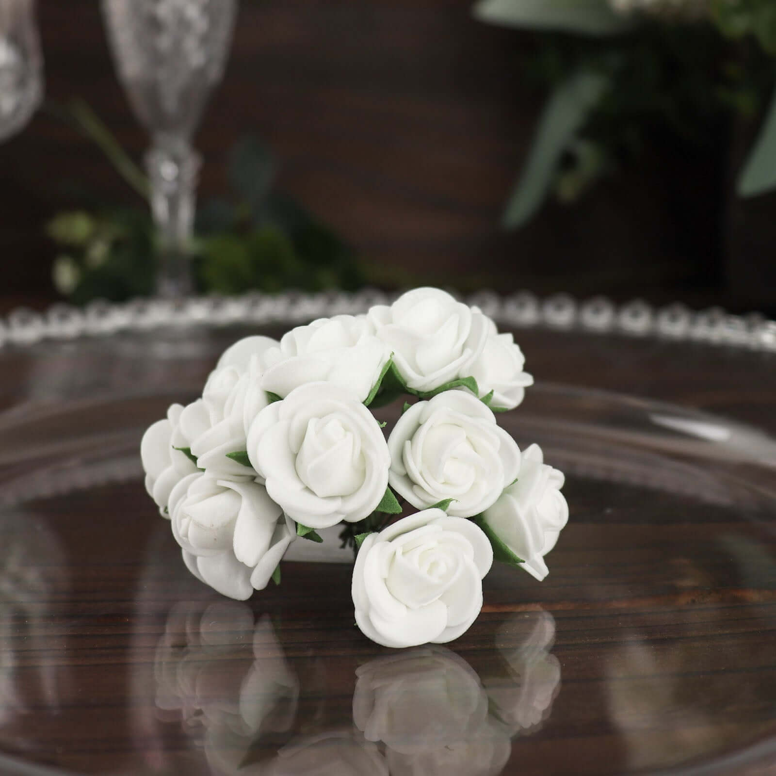 48 Roses White Real Touch Artificial DIY Foam Rose Flowers With Stem, Craft Rose Buds 1