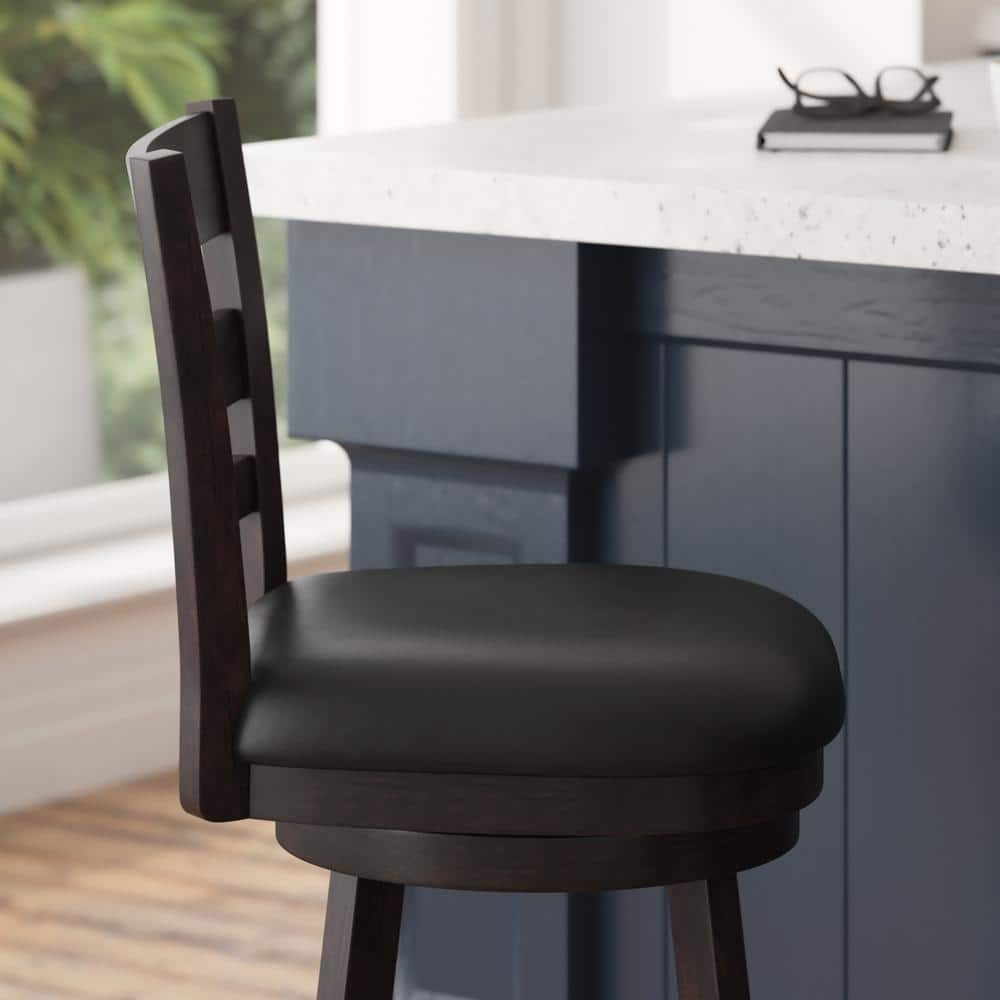 TAYLOR + LOGAN 38 in. Espresso/Black Full Wood Bar Stool with Wood Seat CO-504440-TAYLH