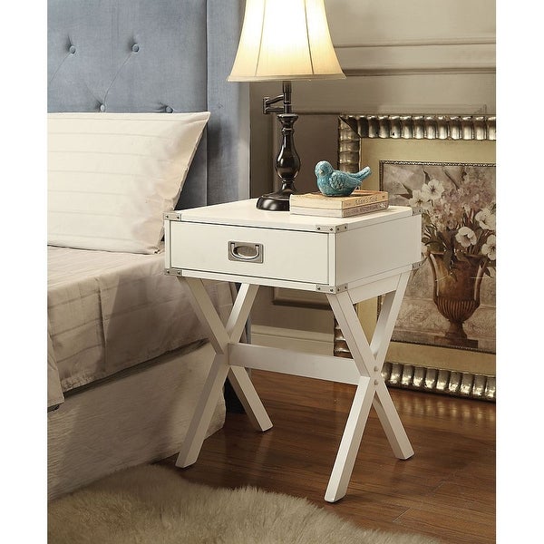 Modern Style Babs End Table with 1 Drawer， Wooden Top w/Metal Corners