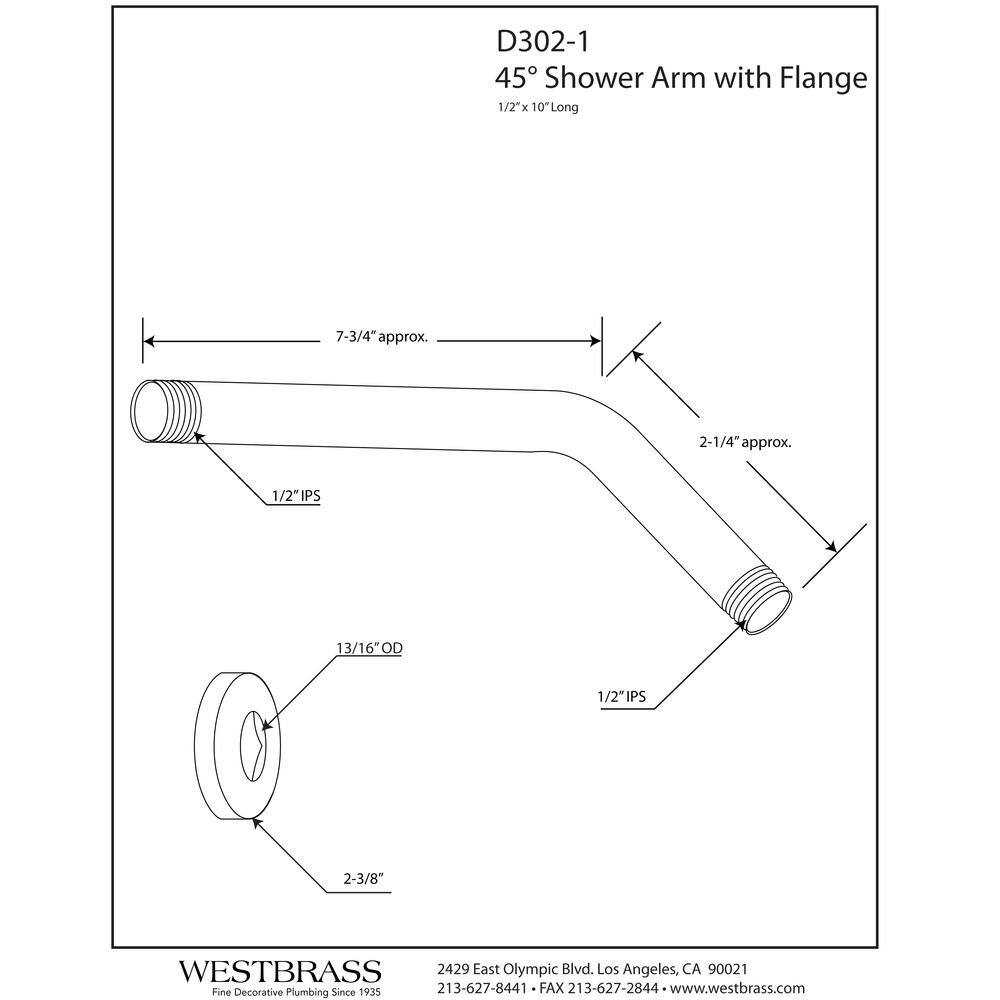 Westbrass 12 in. IPS x 10 in. Round Wall Mount Shower Arm with Sure Grip Flange Satin Nickel D302-1-07