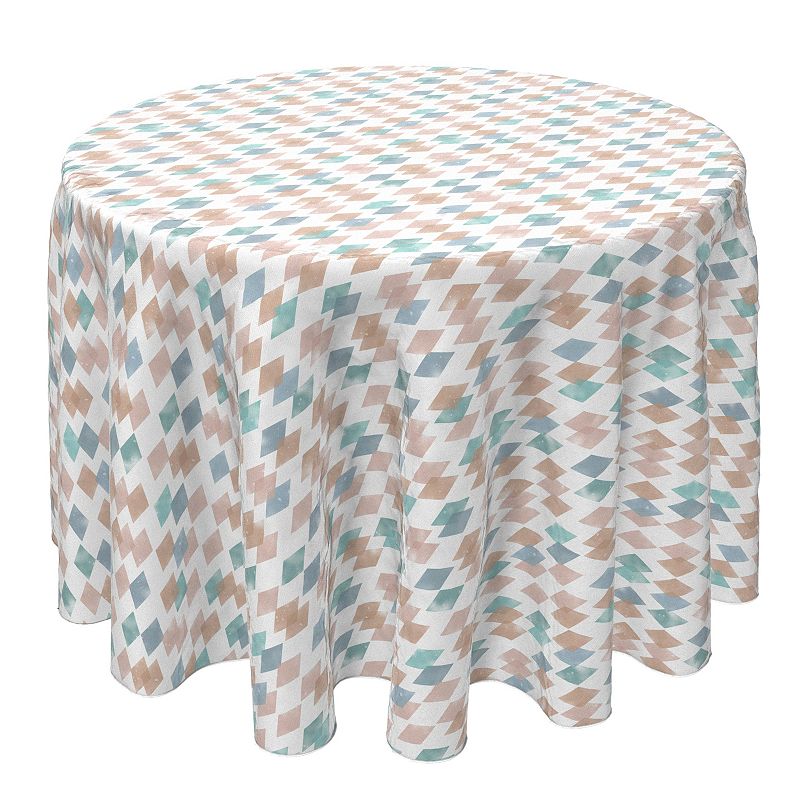 Round Tablecloth， 100% Cotton， 60 Round， Faded Diamond Design