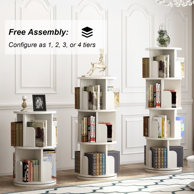 Trinity Rotating Bookshelf 4 Tier Floor Standing Small Corner Bookshelf 360 Display Wood Bookcase Storage Rack White