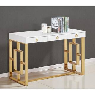 Best Master Furniture 47 in. Rectangular White Modern Computer Desk Gold BA211G