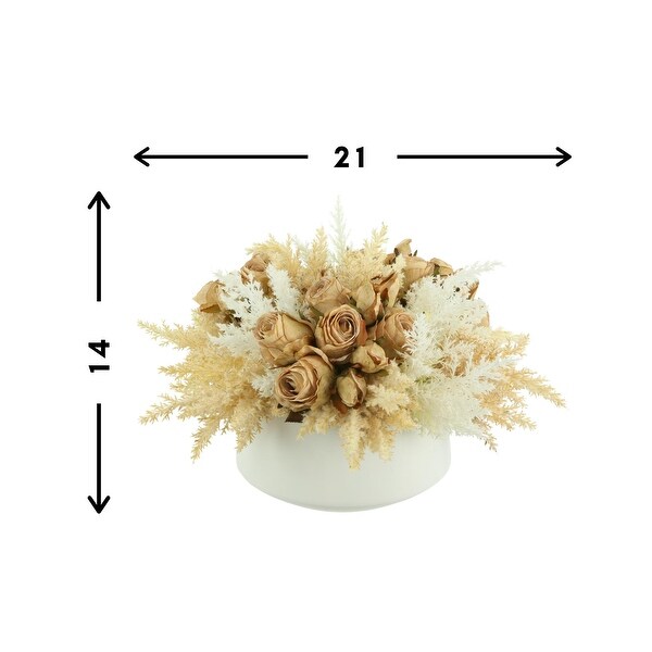 Dried Rose and Pampas Floral Arrangement in a Round Ceramic Vase