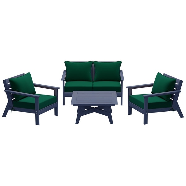 Polytrends Birchwood All Weather HDPE Outdoor Patio Navy Blue Deep Seating Sectional (5Piece Set)